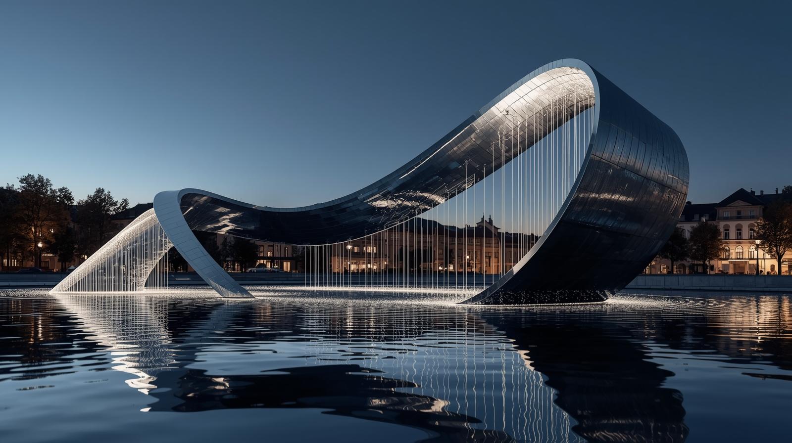 Water Sculpture LJ: Reflective Steel Loop Transforms Ljubljana’s Urban Space